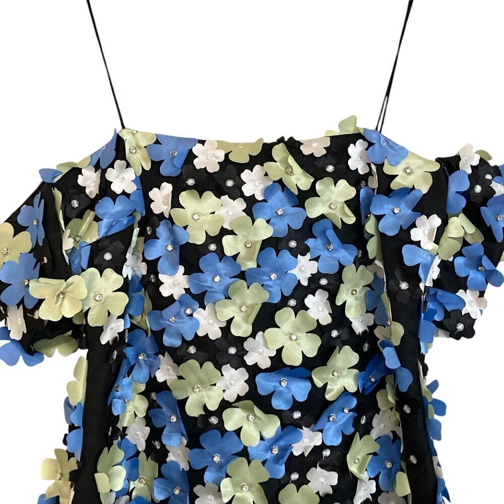 STINE GOYA Beilula Off Shoulder 3D Flower Midi Dress Crystal Garden Blue Denmark - Picture 8 of 16
